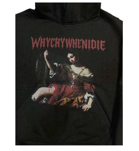 “WHYCRYWHENIDIE" cropped black hoodie
